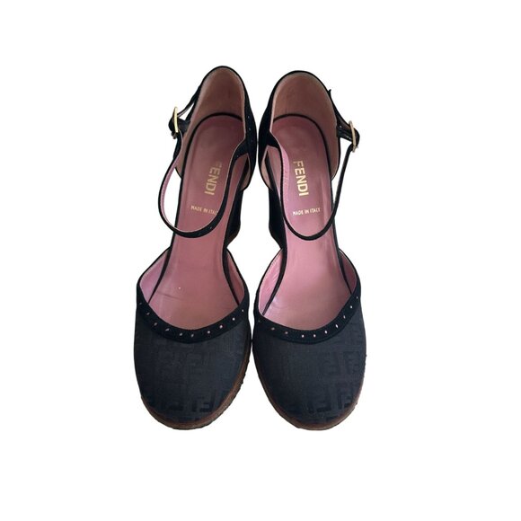 FENDI Black Vintage Logo Sandals Wedges Size 38 - Picture 4 of 14